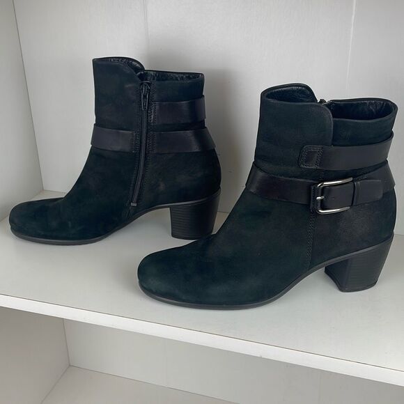 Ecco Black Nubuck Leather Ankle Boots 40 - Picture 1 of 12